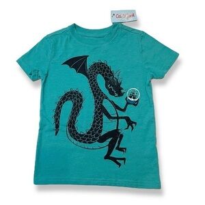 NWT Boys’ XS 4/5 Turquoise Green Dragon Castle Snow Globe Tee T-Shirt Top New